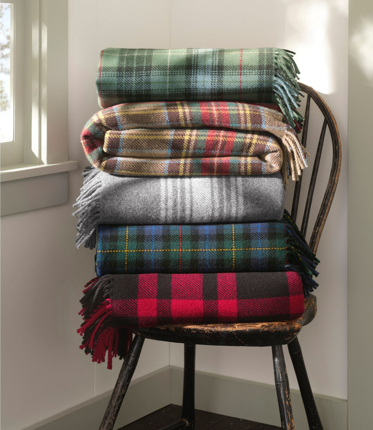 L.L.Bean L.L.Bean Washable Wool Throw, Plaid 54" x 60" Antique Dress Stewart