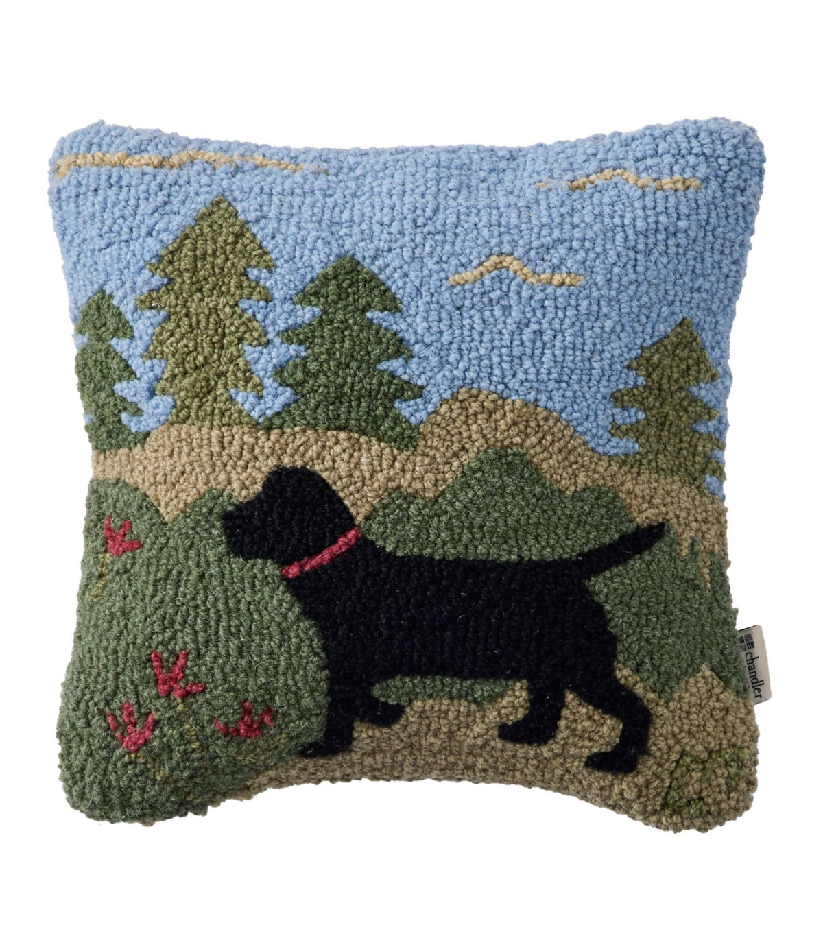 L.L.Bean Wool Hooked Throw Pillow, Trail & Tail Black Dog, 14" x 14"