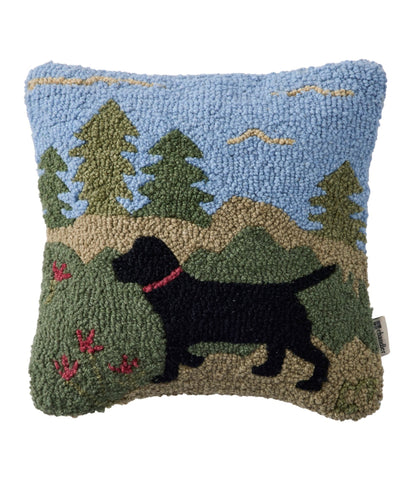 L.L.Bean Wool Hooked Throw Pillow, Trail & Tail Black Dog, 14" x 14"