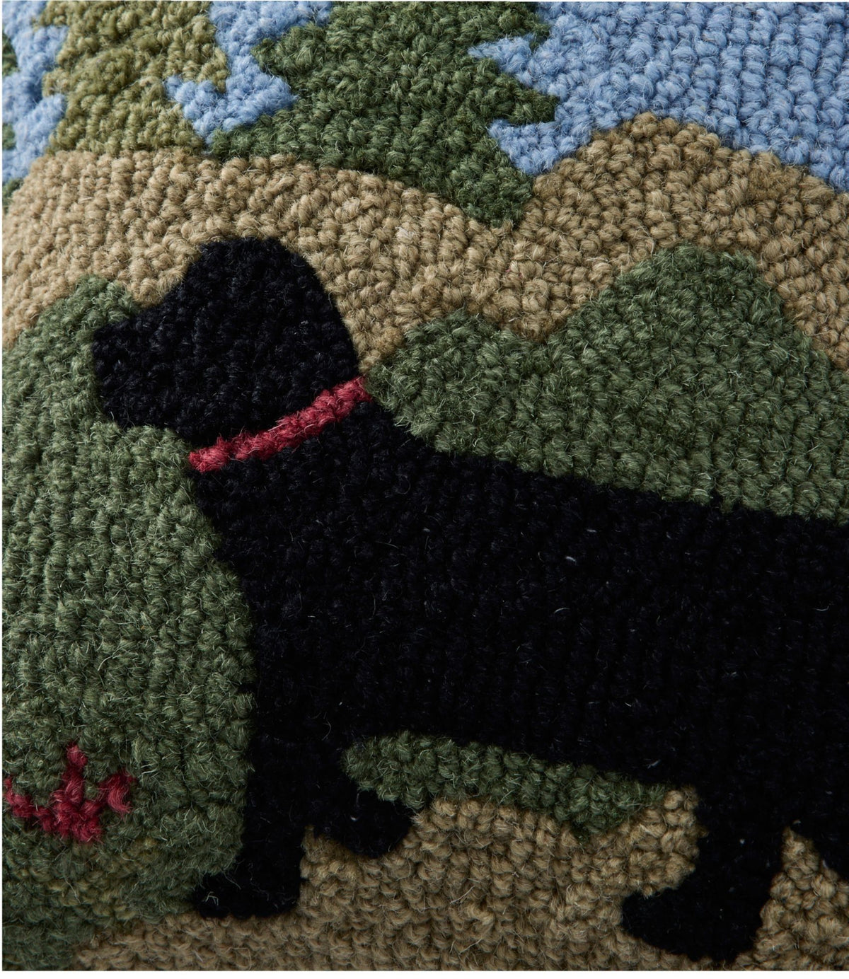 L.L.Bean Wool Hooked Throw Pillow, Trail & Tail Black Dog, 14" x 14"
