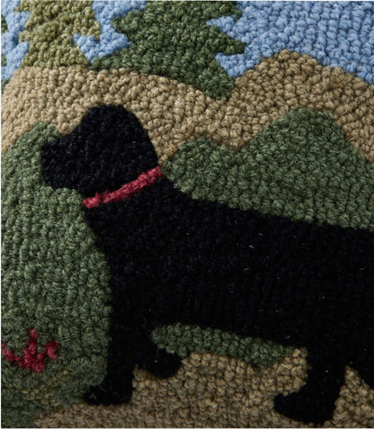 L.L.Bean Wool Hooked Throw Pillow, Trail & Tail Black Dog, 14" x 14"