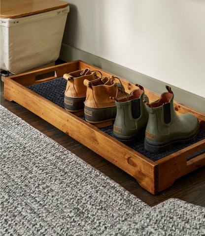 L.L.Bean Rustic Wooden Boot Tray Dark Natural
