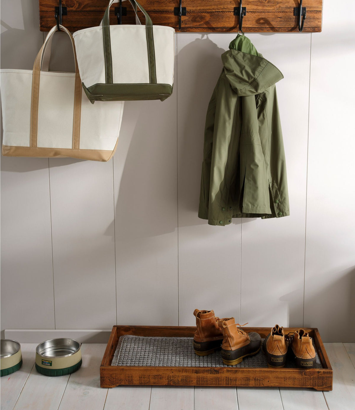 L.L.Bean Rustic Wooden Boot Tray Dark Natural