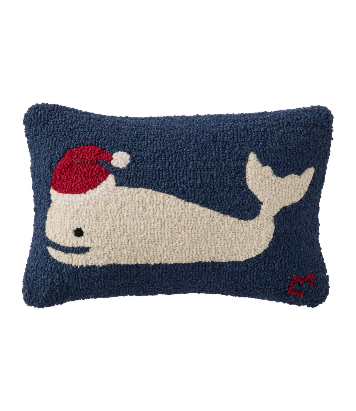 L.L.Bean Wool Hooked Throw Pillow, Holiday Whale, 12" x 18"