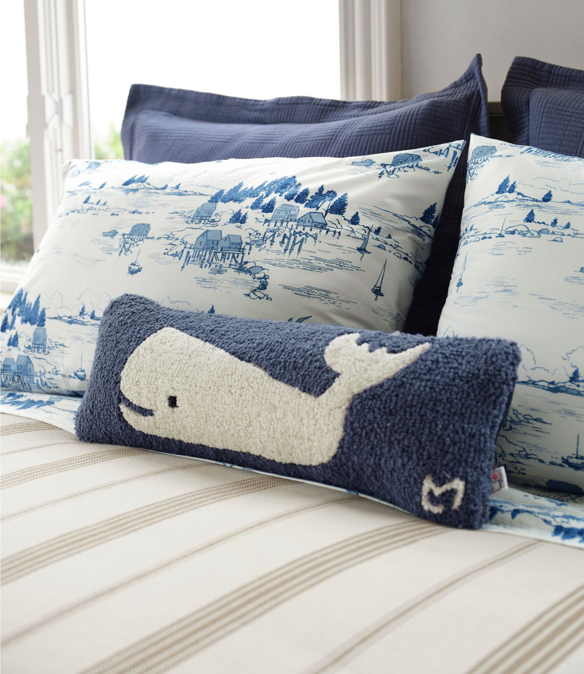 L.L.Bean Wool Hooked Throw Pillow, Whale, 8" x 24"
