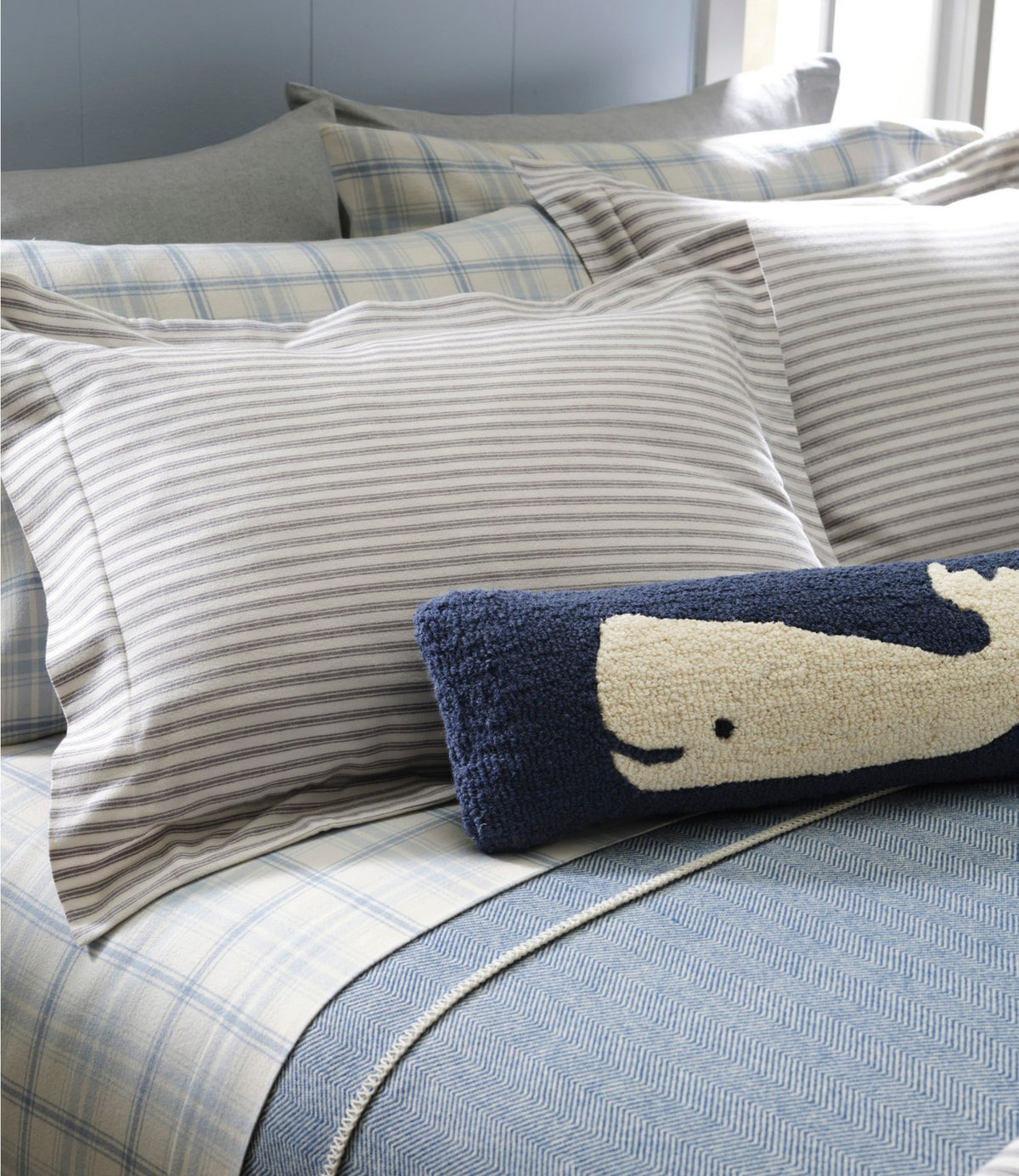 L.L.Bean Wool Hooked Throw Pillow, Whale, 8" x 24"