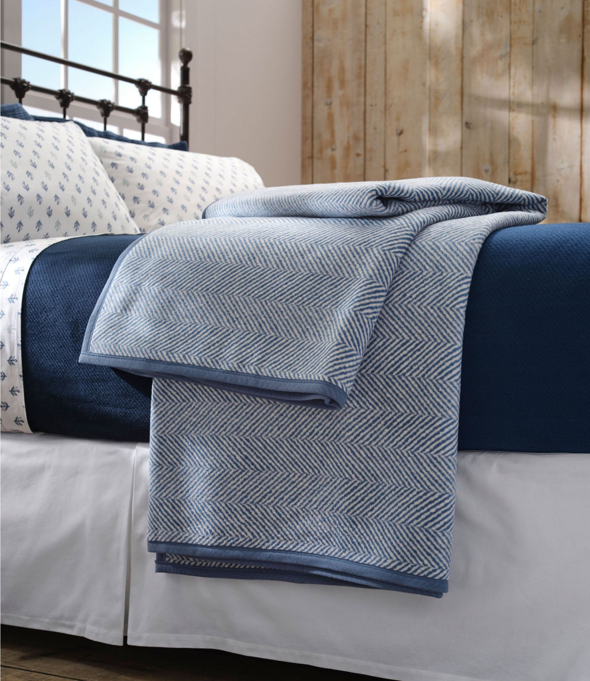 L.L.Bean ChappyWrap Cozy Throw Blanket, Herringbone Camel Brown