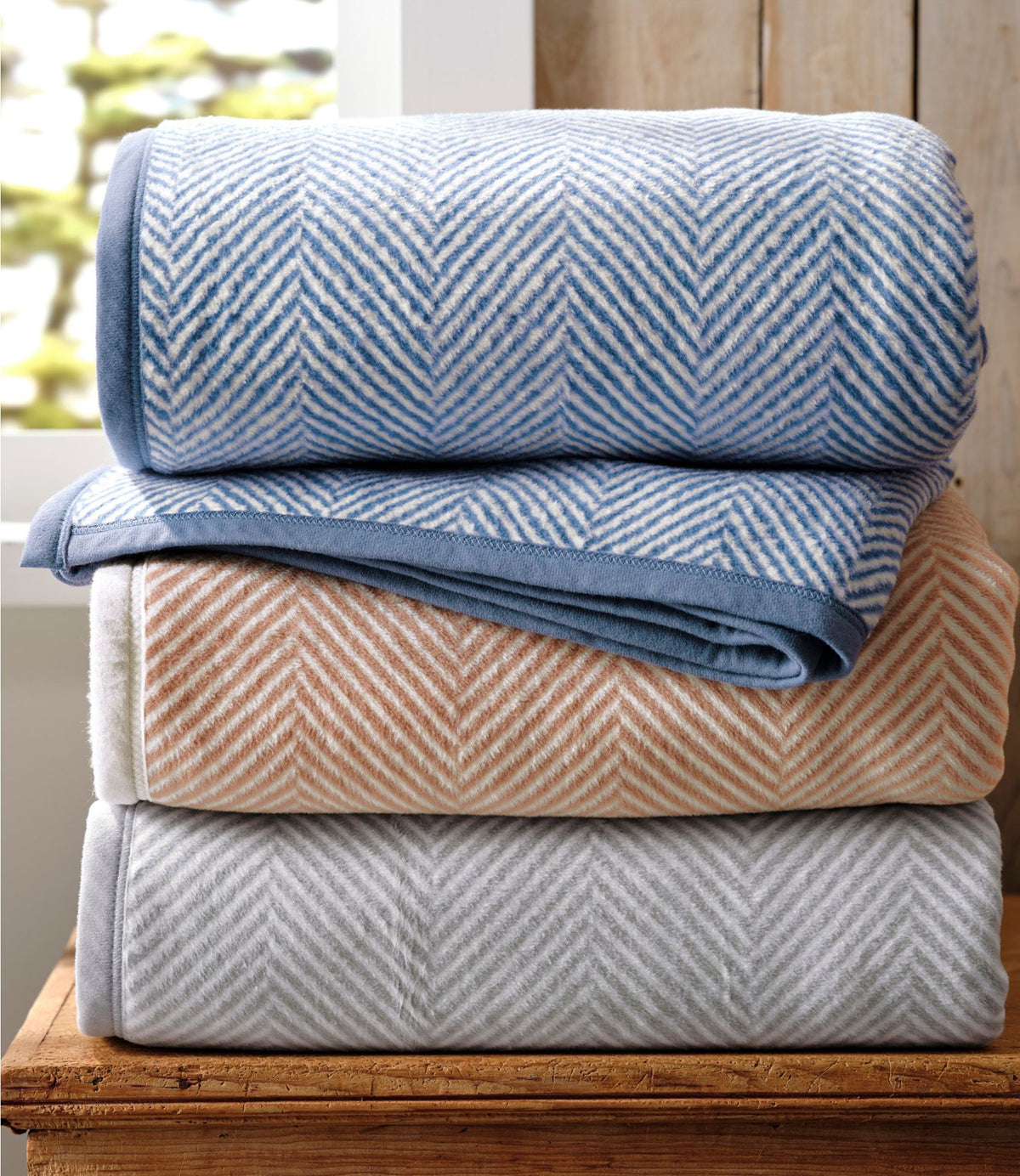 L.L.Bean ChappyWrap Cozy Throw Blanket, Herringbone Camel Brown