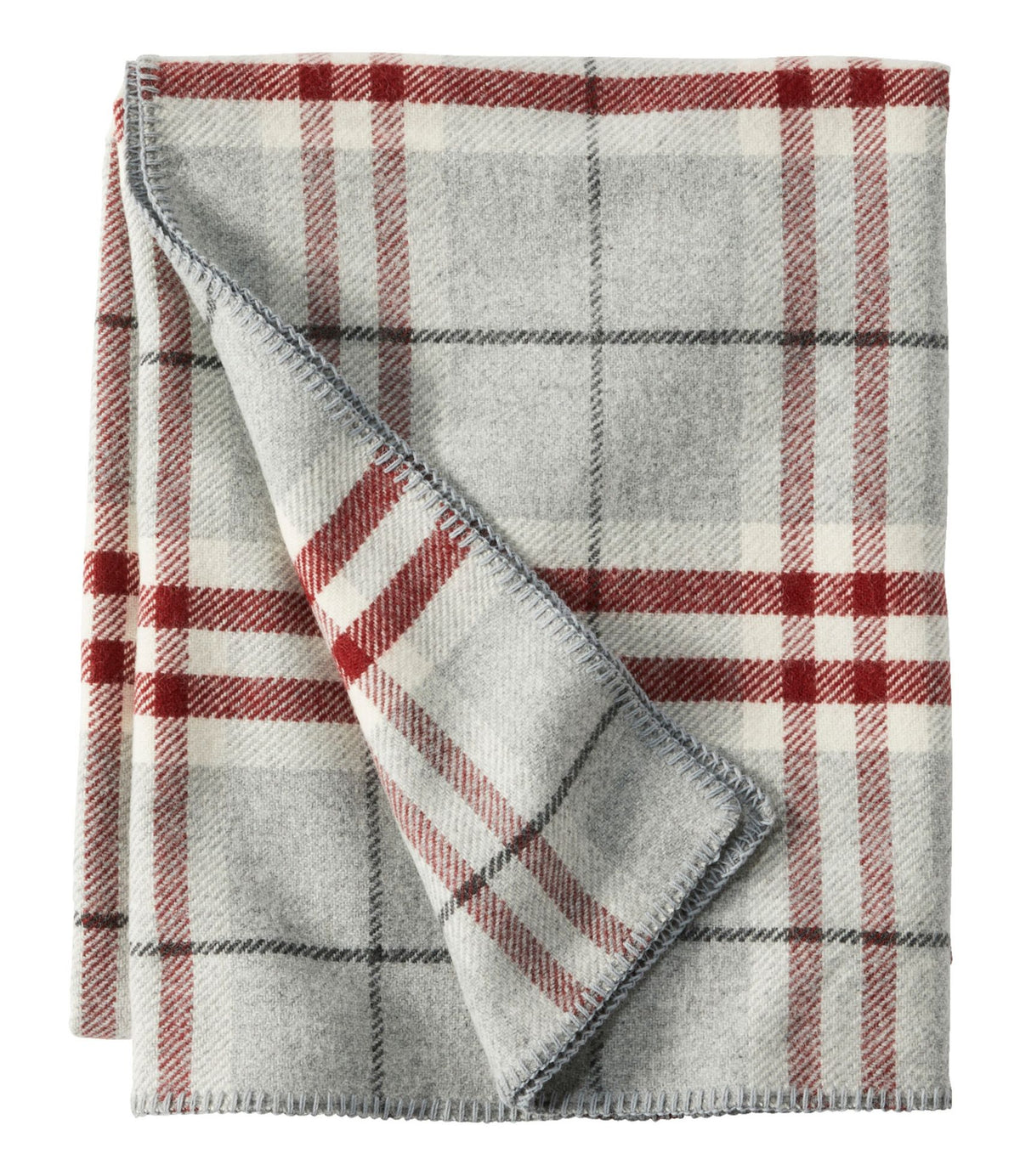 L.L.Bean Washable Wool Blanket, Plaid Dark Gray Heather