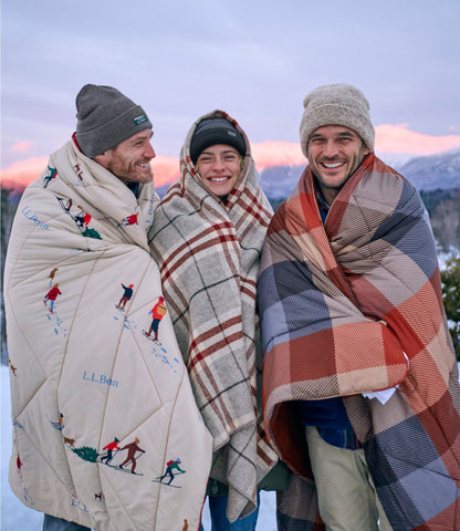 L.L.Bean Washable Wool Blanket, Plaid Dark Gray Heather
