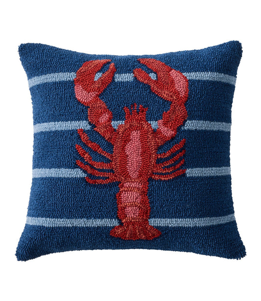 L.L.Bean Indoor/Outdoor Hooked Pillow, 18x18 Lobster Multi