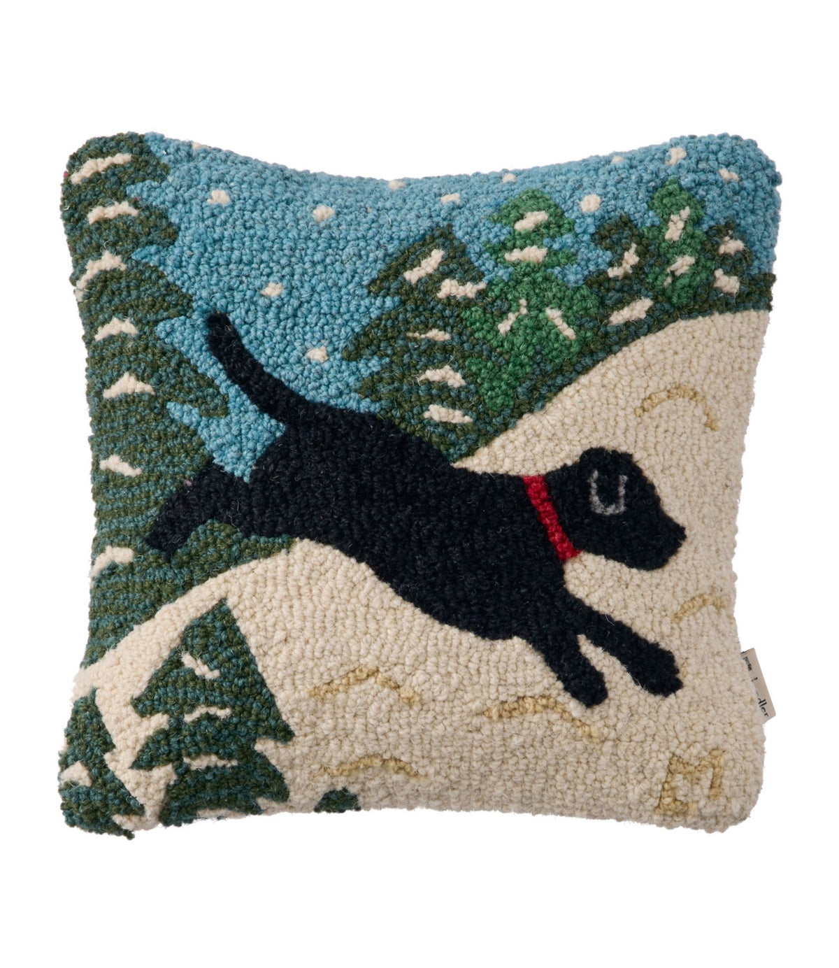 L.L.Bean Wool Hooked Throw Pillow, Snow Day Black Dog, 14" x 14"