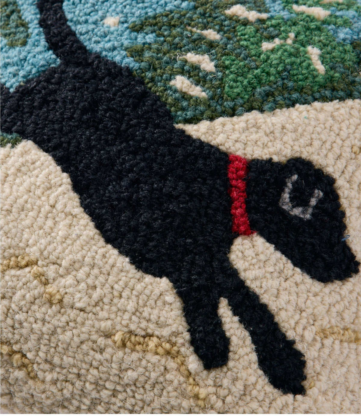 L.L.Bean Wool Hooked Throw Pillow, Snow Day Black Dog, 14" x 14"