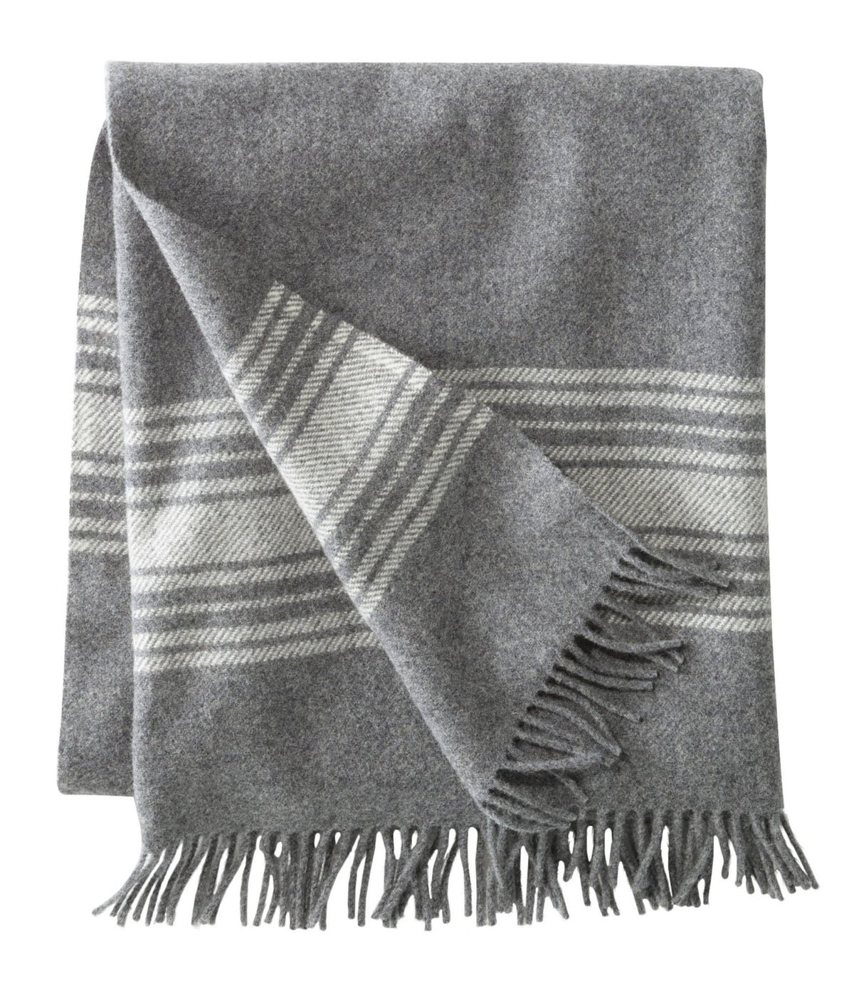 L.L.Bean Washable Wool Throw, Striped Dark Gray Heather/Cream