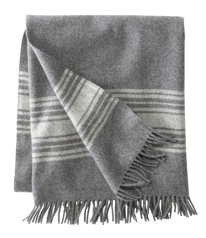 L.L.Bean Washable Wool Throw, Striped Dark Gray Heather/Cream