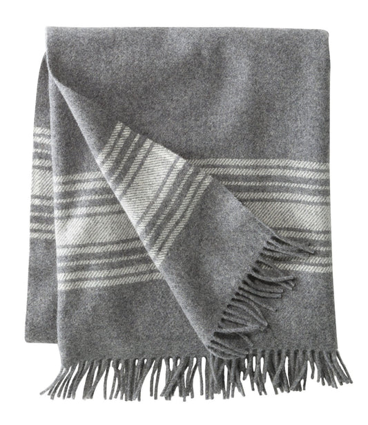 L.L.Bean Washable Wool Throw, Striped Dark Gray Heather/Cream
