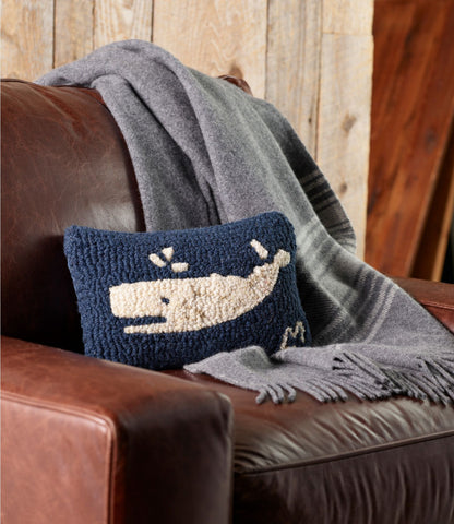 L.L.Bean Washable Wool Throw, Striped Dark Gray Heather/Cream