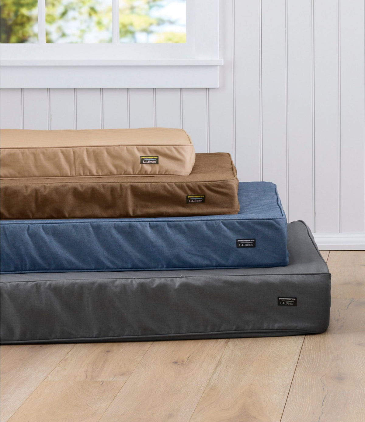 L.L.Bean Premium Denim Dog Bed, Rectangular Burlap