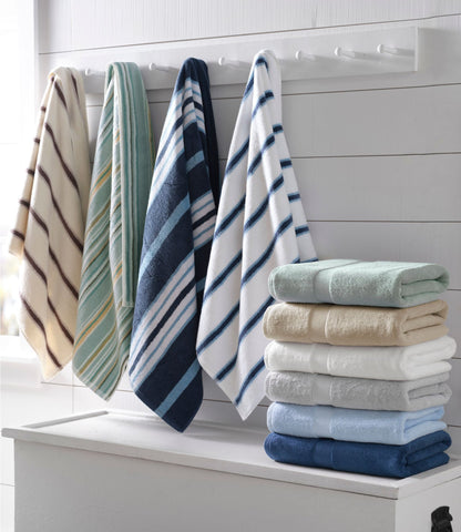 L.L.Bean Premium Cotton Towel Set, Stripe Bone/Weathered Oak