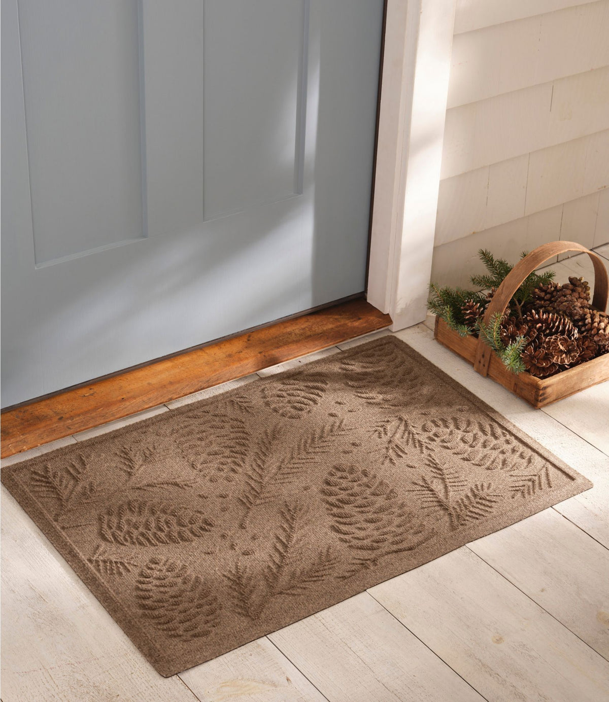 L.L.Bean Everyspace Recycled Waterhog Doormat, Pine Cones Bluestone