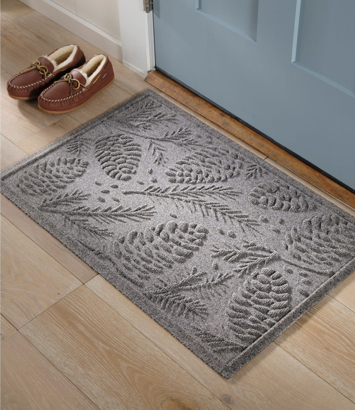L.L.Bean Everyspace Recycled Waterhog Doormat, Pine Cones Bluestone