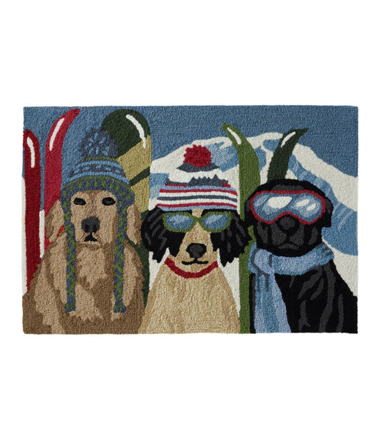 L.L.Bean Indoor/Outdoor Vacationland Rug, Dogs Skiing Multi