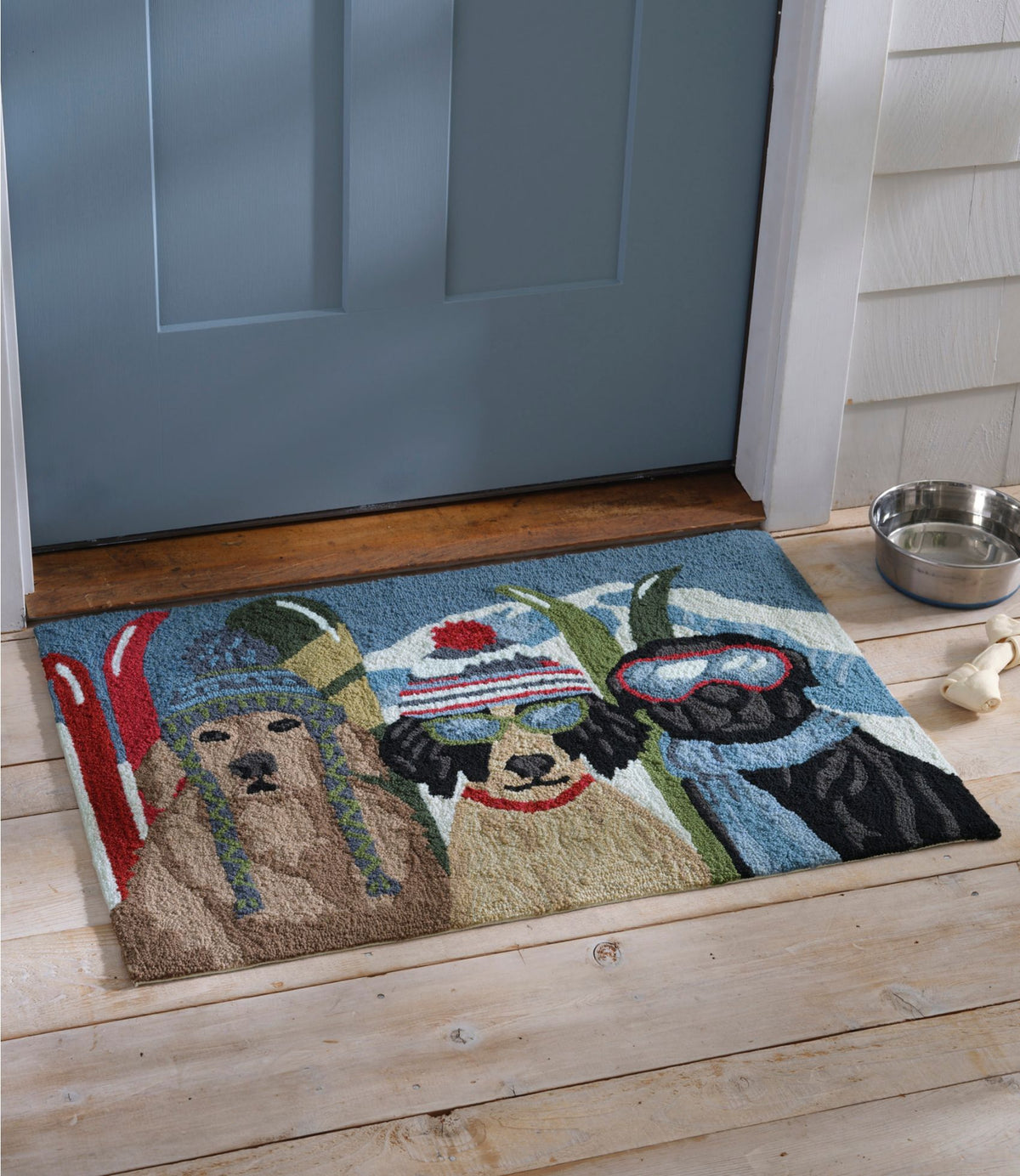 L.L.Bean Indoor/Outdoor Vacationland Rug, Dogs Skiing Multi