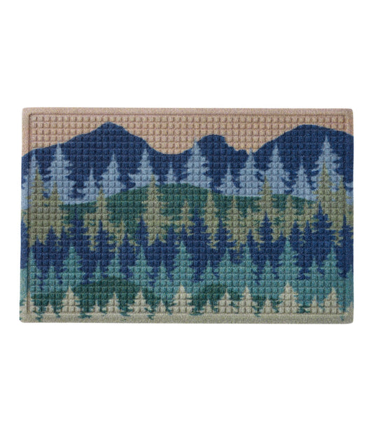 L.L.Bean Printed Recycled Waterhog Doormat, Pine Trees Blue/Green