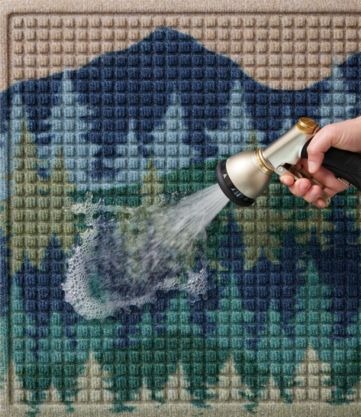 L.L.Bean Printed Recycled Waterhog Doormat, Pine Trees Blue/Green