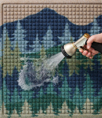 L.L.Bean Printed Recycled Waterhog Doormat, Pine Trees Blue/Green