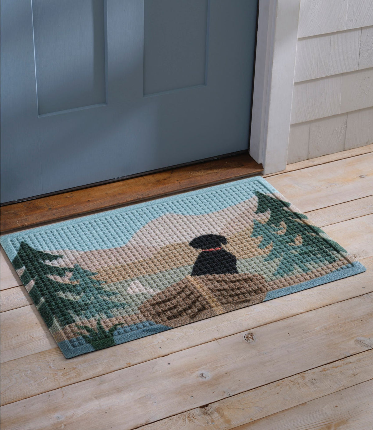 L.L.Bean Printed Recycled Waterhog Doormat, Row Boat Sand/Green