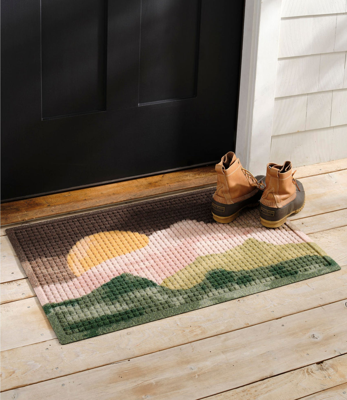 L.L.Bean Printed Recycled Waterhog Doormat, Sunset Pink Clay/Green