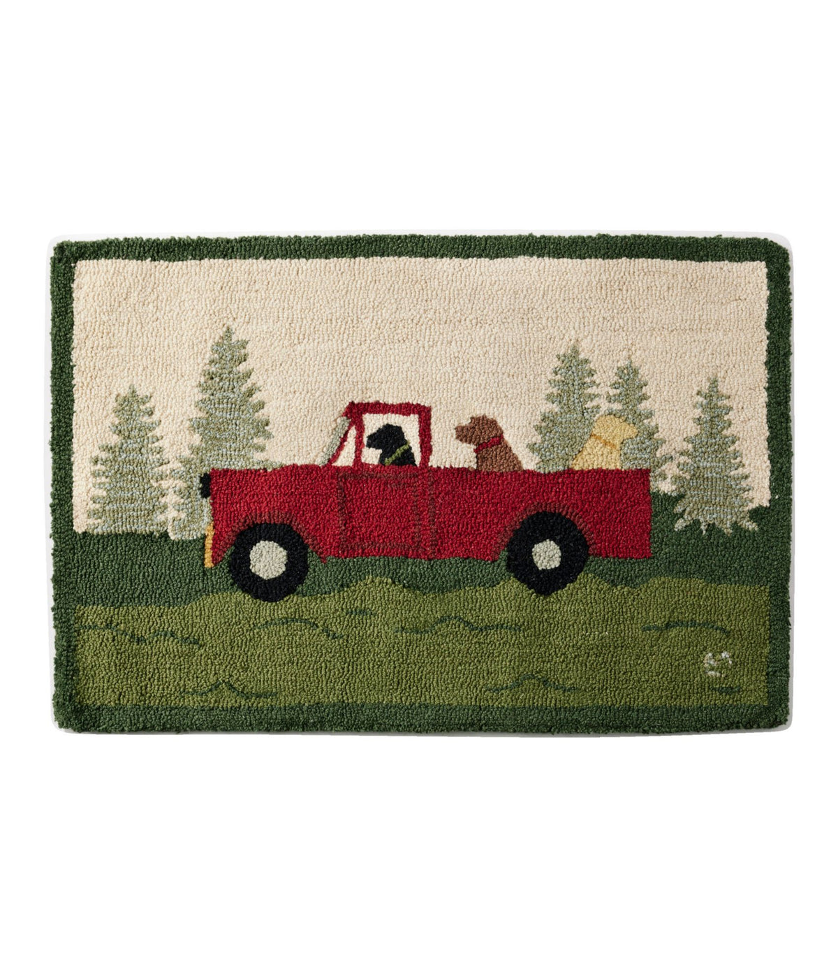 L.L.Bean Wool Hooked Novelty Rug, Dog Caravan Red/Evergreen