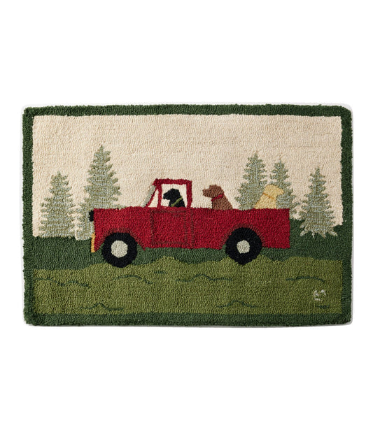 L.L.Bean Wool Hooked Novelty Rug, Dog Caravan Red/Evergreen