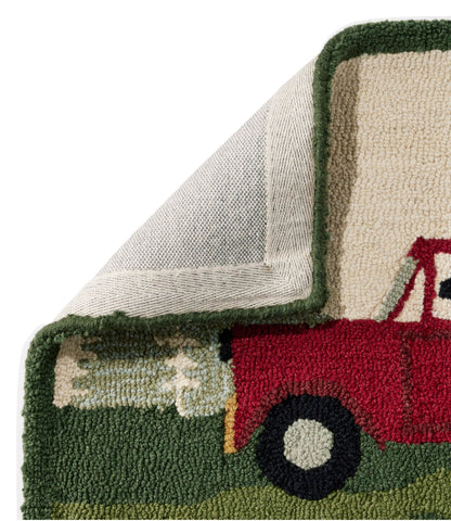 L.L.Bean Wool Hooked Novelty Rug, Dog Caravan Red/Evergreen