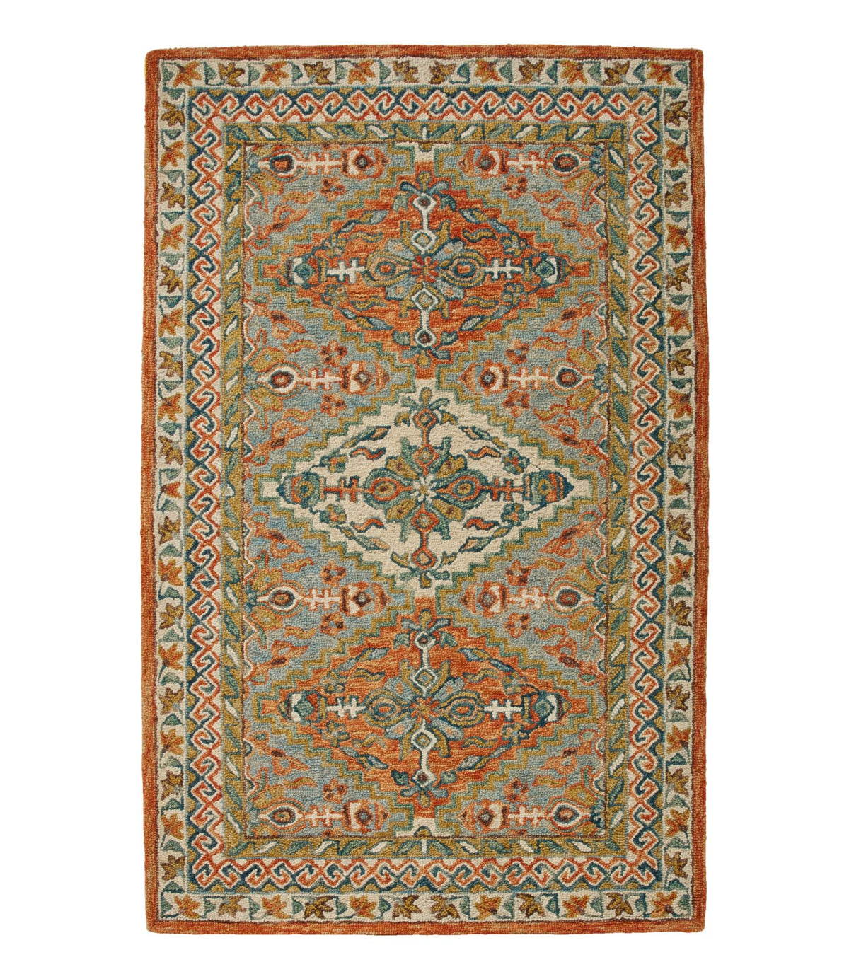 L.L.Bean Bordered Medallion Wool Tufted Rug Slate