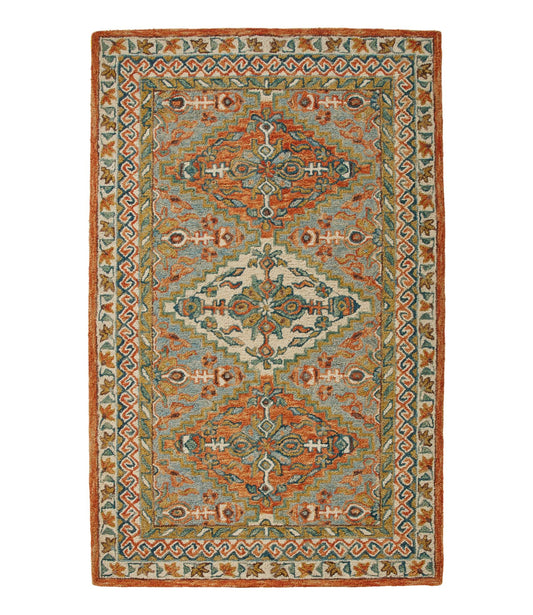L.L.Bean Bordered Medallion Wool Tufted Rug Slate