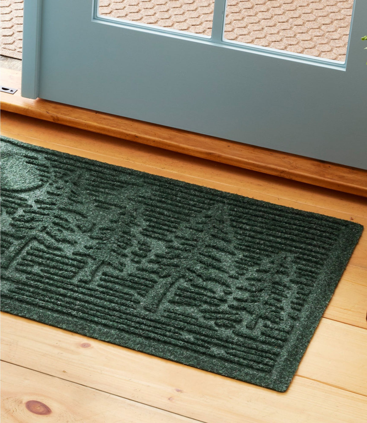 L.L.Bean Everyspace Recycled Waterhog Wide Doormat, Pine Trees Bluestone