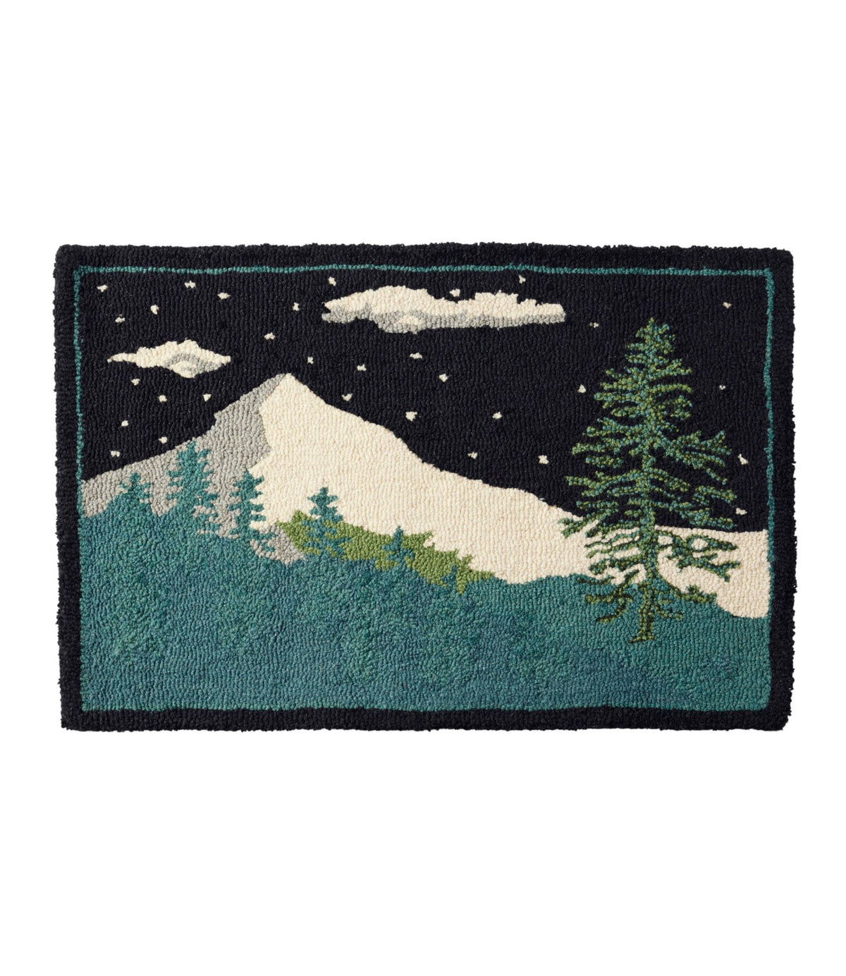 L.L.Bean Wool Hooked Novelty Rug, Winter Woods Evergreen/Black