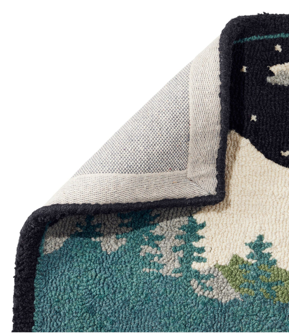 L.L.Bean Wool Hooked Novelty Rug, Winter Woods Evergreen/Black