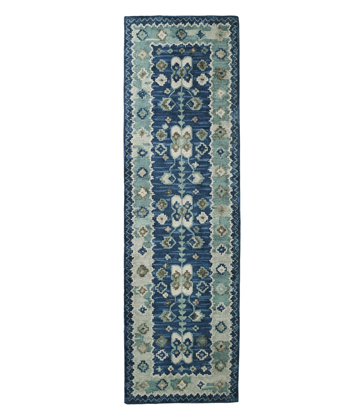 L.L.Bean Double Border Wool Hooked Runner Blue