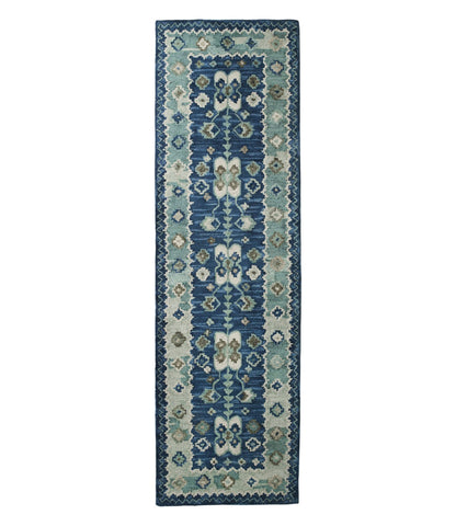 L.L.Bean Double Border Wool Hooked Runner Blue