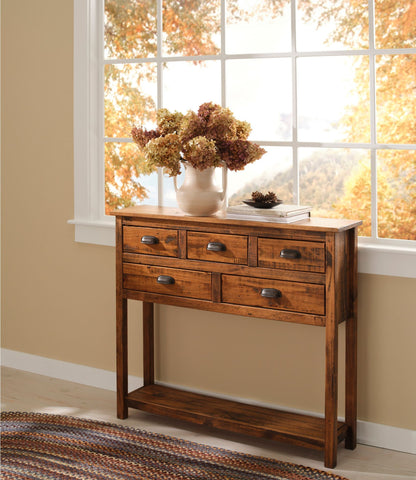 L.L.Bean Rustic Wooden Hall Console Table Dark Natural