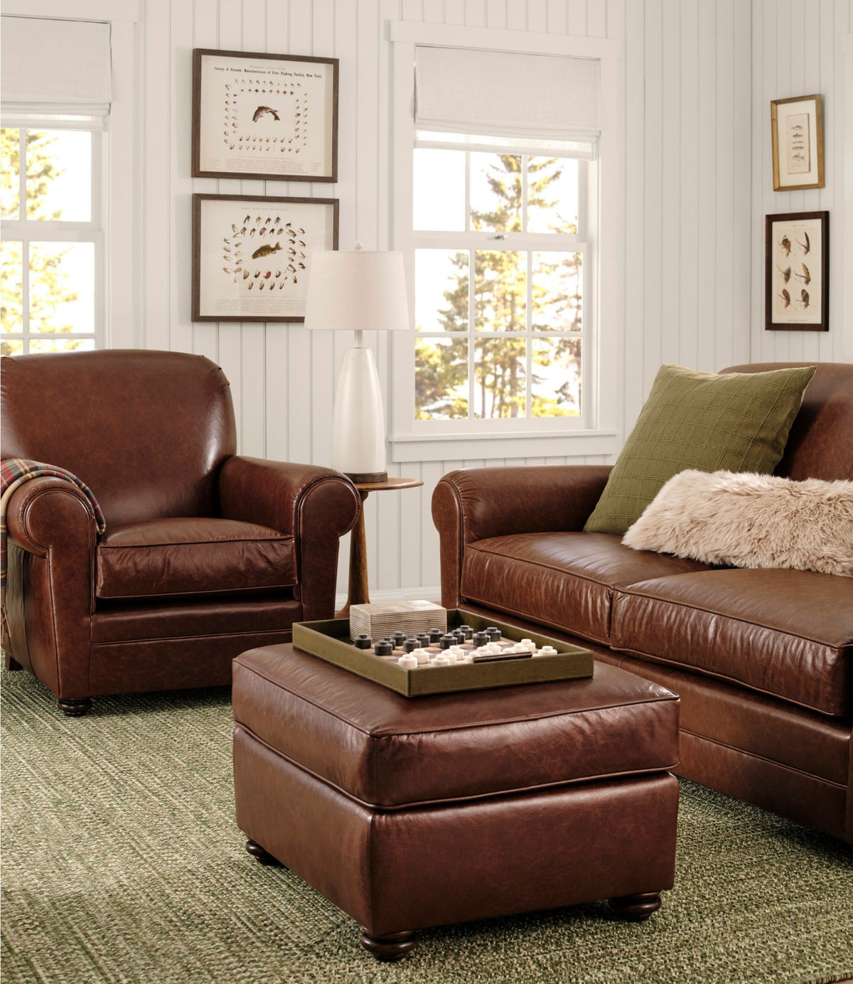 L.L.Bean Bean's Leather Lodge Sofa Chestnut Brown