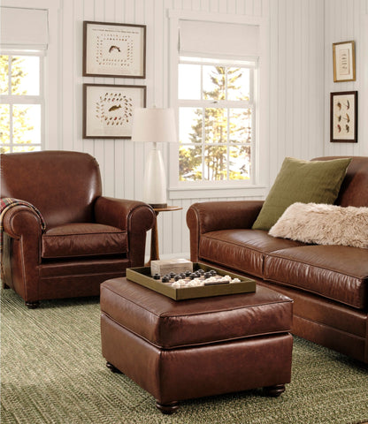L.L.Bean Bean's Leather Lodge Sofa Chestnut Brown