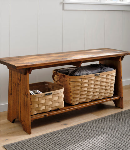 L.L.Bean Rustic Wooden Mudroom Bench, Large Dark Natural