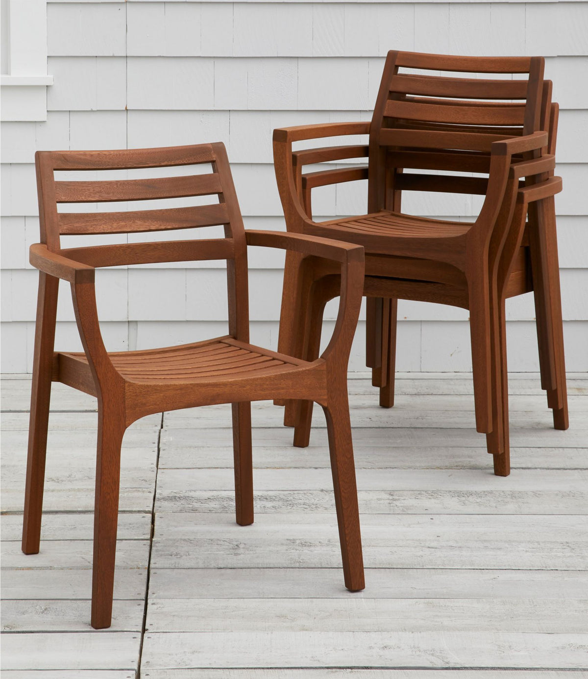 L.L.Bean Eucalyptus Stacking Chairs, Set of Four Natural