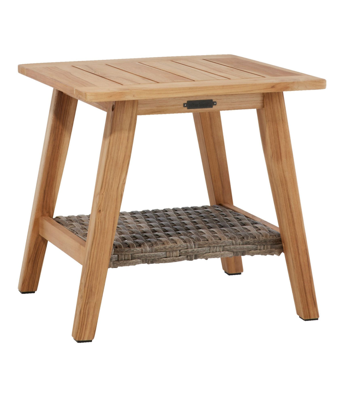 L.L.Bean Teak Side Table with Wicker Storage Shelf Natural