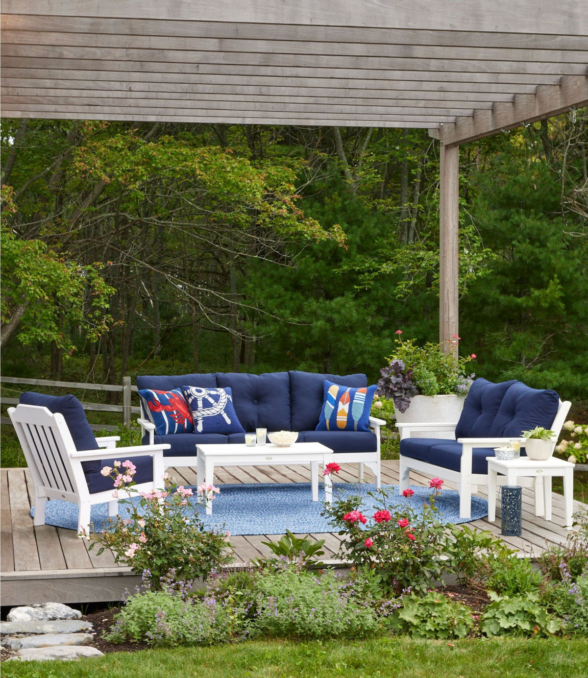L.L.Bean All-Weather Patio Sofa with Textured Cushions Navy
