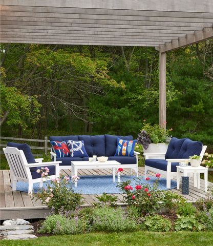 L.L.Bean All-Weather Patio Sofa with Textured Cushions Navy